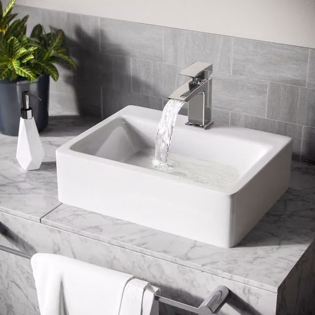 Nes Home Leven White Rectangular Countertop Cloakroom Basin with Rounded Edges W: 42 cm, D: 32 cm