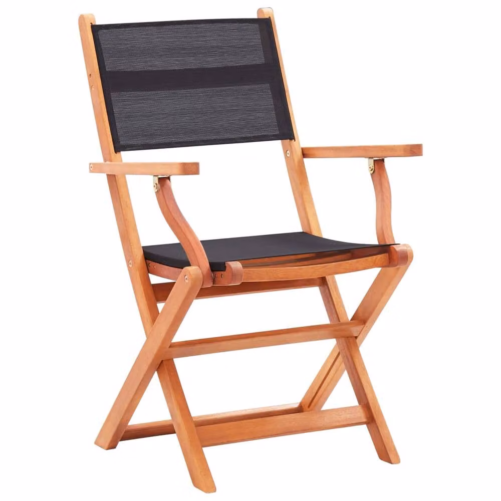Berkfield Home Set of 4 Folding Garden Chairs in Black Eucalyptus Wood and Textilene – 2