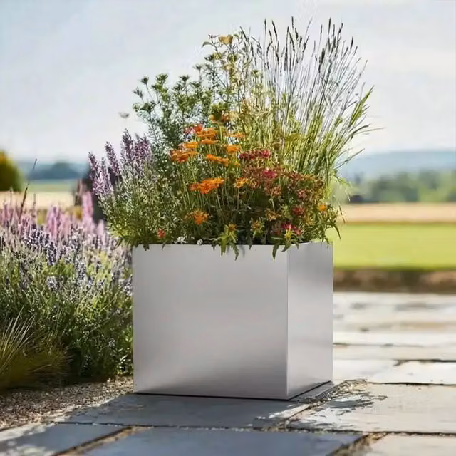 Access Garden Products Silver Square Galvanised Steel Planter Tub 30 cm