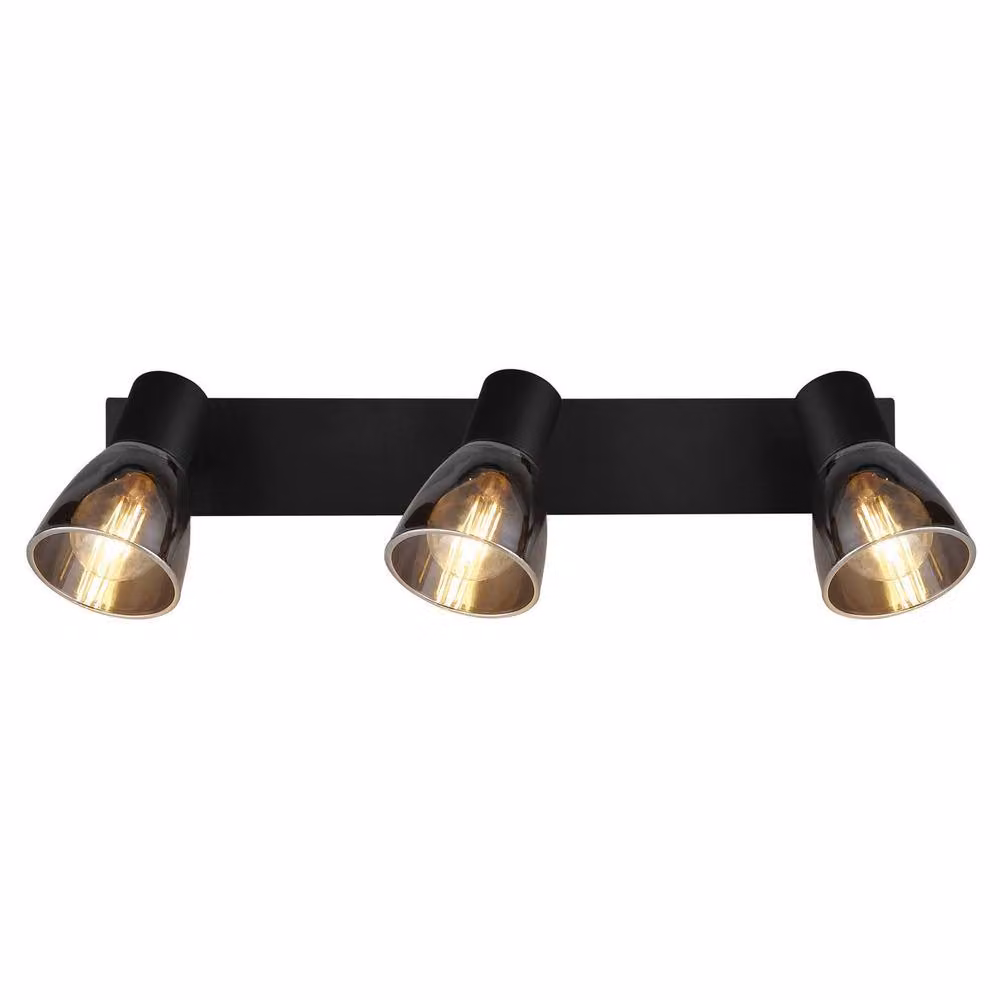 Globo Lighting Claude Ceiling Spotlight Bar in Black with Grey Glass Shades, 3x E14, W 120 cm x D 40 cm x H 15.5 cm – 5