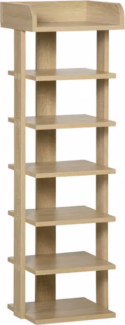 HOMCOM 7 Tier Wooden Shoe Rack Organizer in Brown Oak Finish – 1