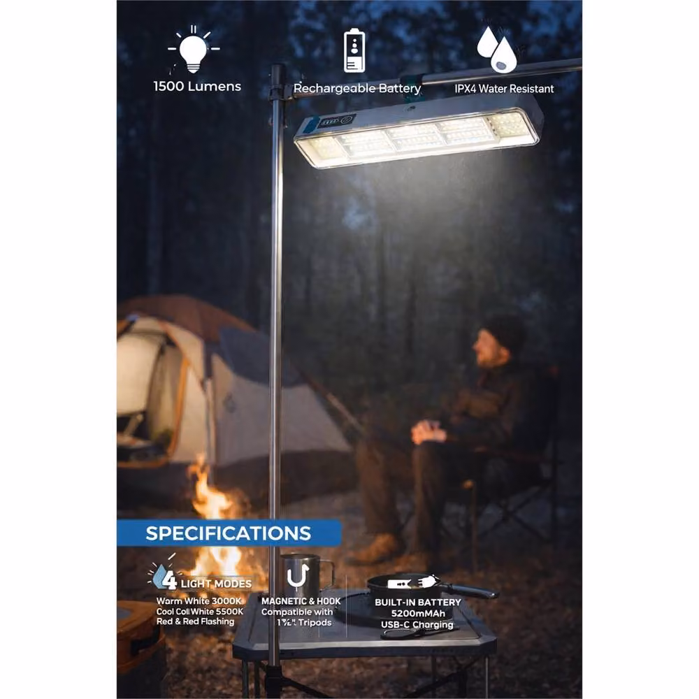 Nordara Solar LED Work Light, White, USB-C Rechargeable Portable Camping Lamp with Hook – 4