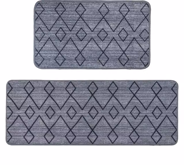 JVL Fiora Machine Washable Door Mat and Runner Set in Grey Diamond Pulse Pattern