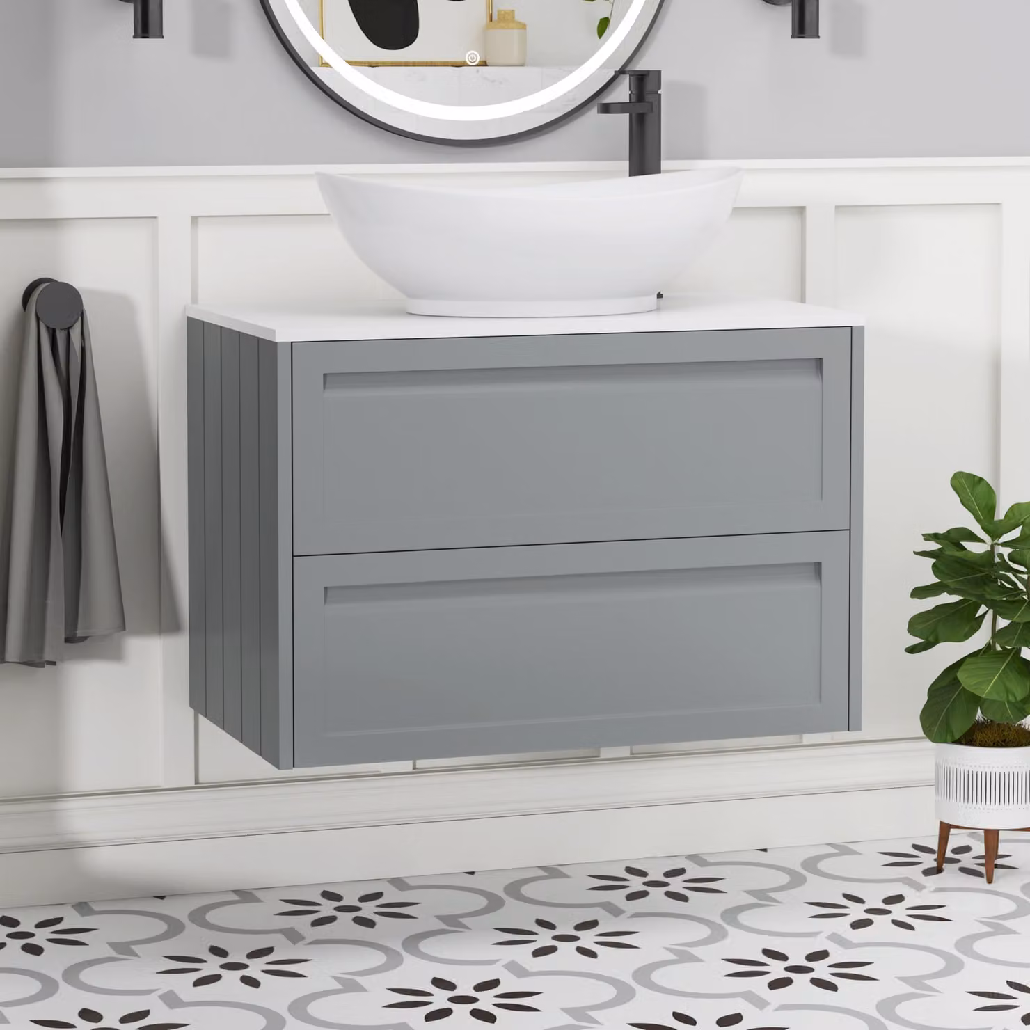 Royal Bathrooms Elmore Wall Hung Vanity Unit with Amaze Basin, Matt Pebble Grey, 800mm Width