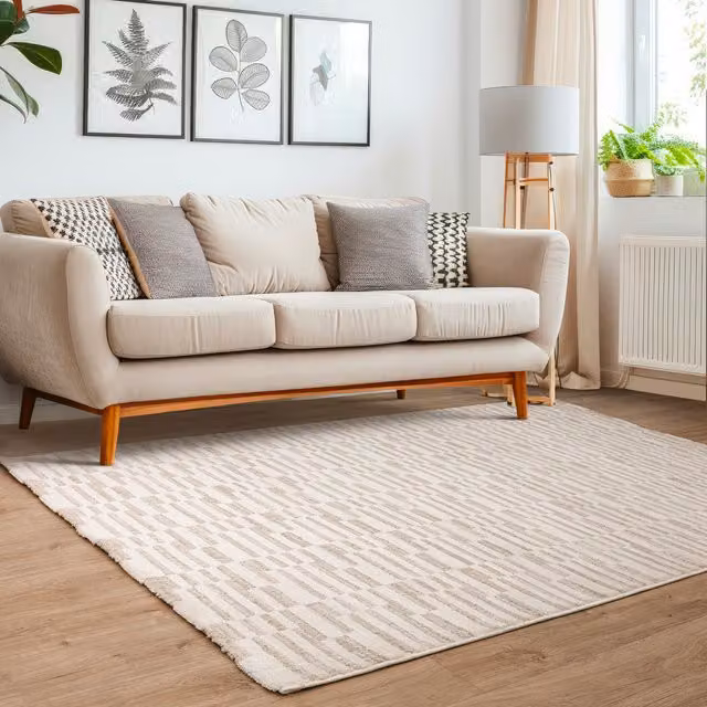 The Rug Edit Axel Geometric Blocks Scandinavian Living Area Rug in White, Yellow and Beige, 160 cm