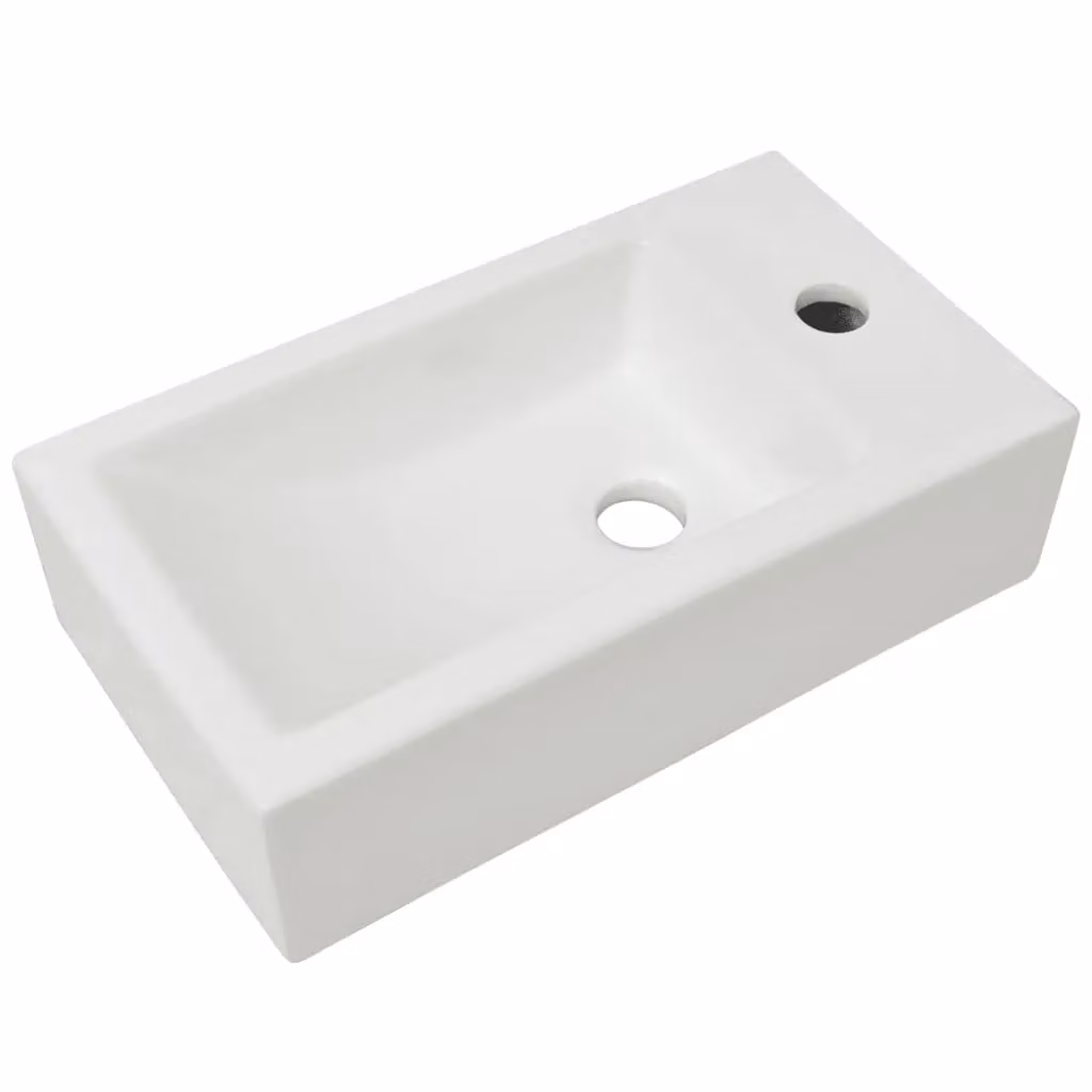 Berkfield Home Rectangular Ceramic Basin with Faucet Hole, White, W: 46 cm, D: 25.5 cm, H: 12 cm