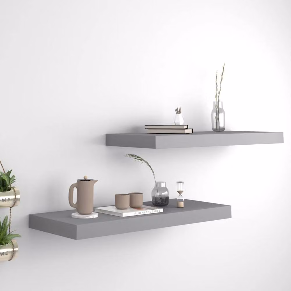 Berkfield Home Durable Floating Wall Shelves, 2 Pack, Grey, W: 60 cm, D: 23.5 cm, H: 3.8 cm – 2