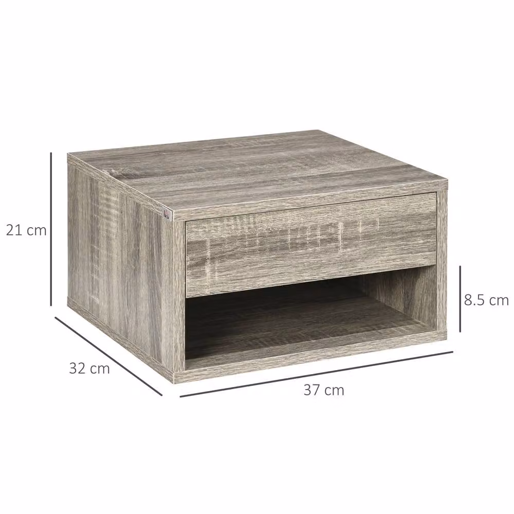 STILVORA Set of 2 Modern Wall Mounted Floating Bedside Tables with Drawer and Shelf in Grey – 2