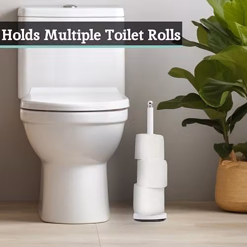 Orsina Freestanding White Toilet Roll Holder with Spare Roll Storage and Metal Base – 4