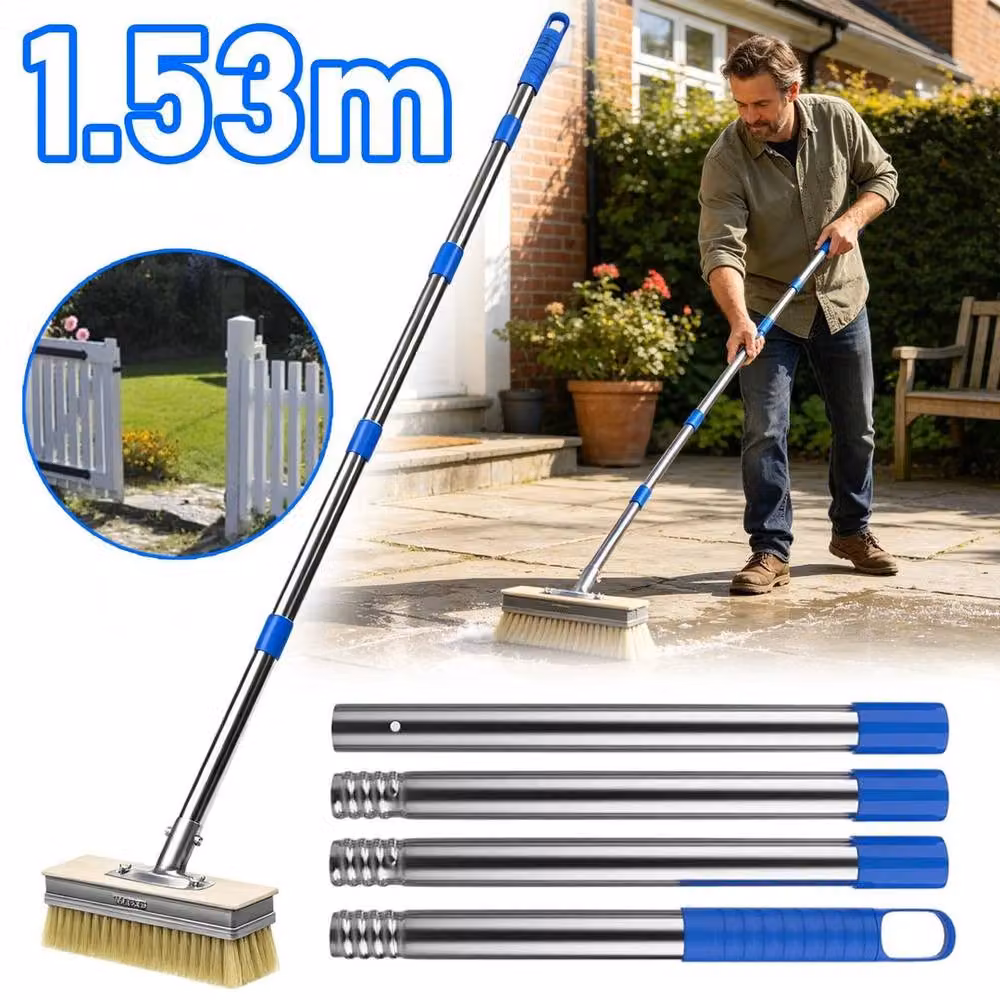 FLAVORA Brown Decking Brush with Stainless Steel Telescopic Handle – 3