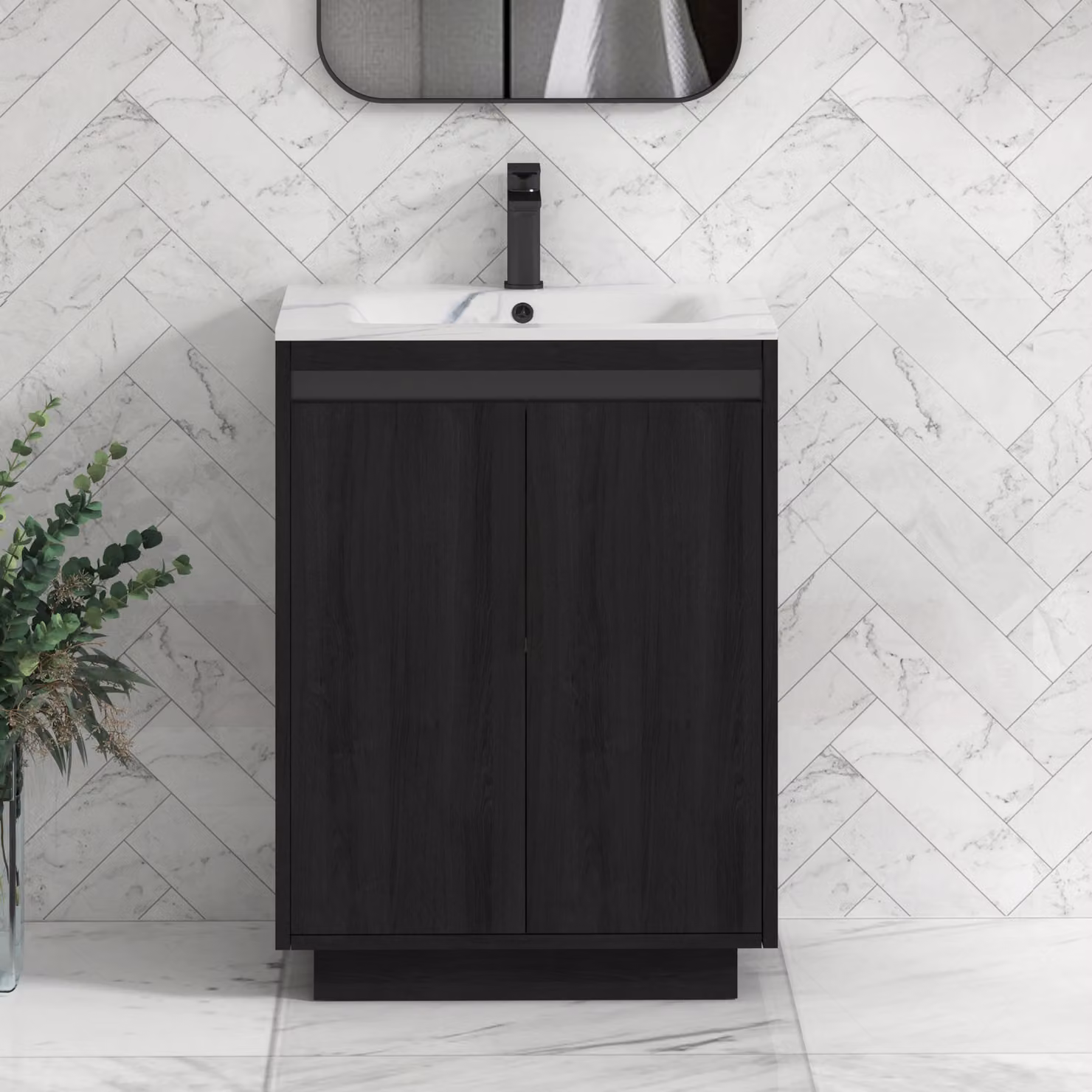 Royal Bathrooms Orion 2 Door Floor Standing Vanity Unit in Hale Black with Carrara White Basin and Accent Trim