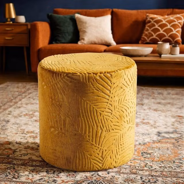 Beautify Velvet Yellow Cube Footstool and Ottoman for Living Room or Bedroom, W/D/H: 42 x 42 x 40 cm