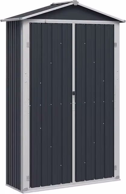 Berkfield Home Anthracite Galvanised Steel Garden Shed with Double Doors and Internal Shelving, W/D/H: 116 x 45 x 175 cm – 1