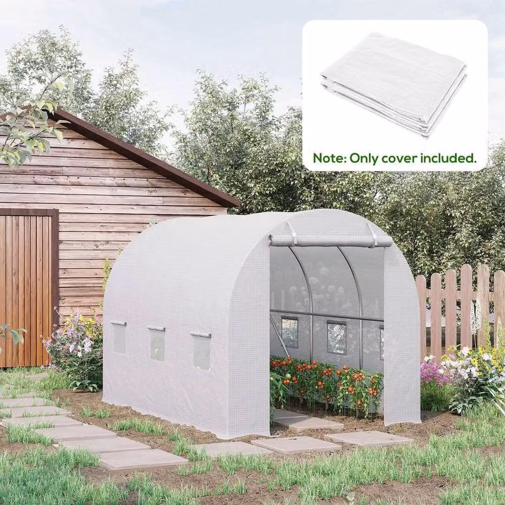 STILVORA White Plastic Greenhouse Replacement Cover with Roll-Up Windows, W 300 cm x D 200 cm x H 120 cm – 3