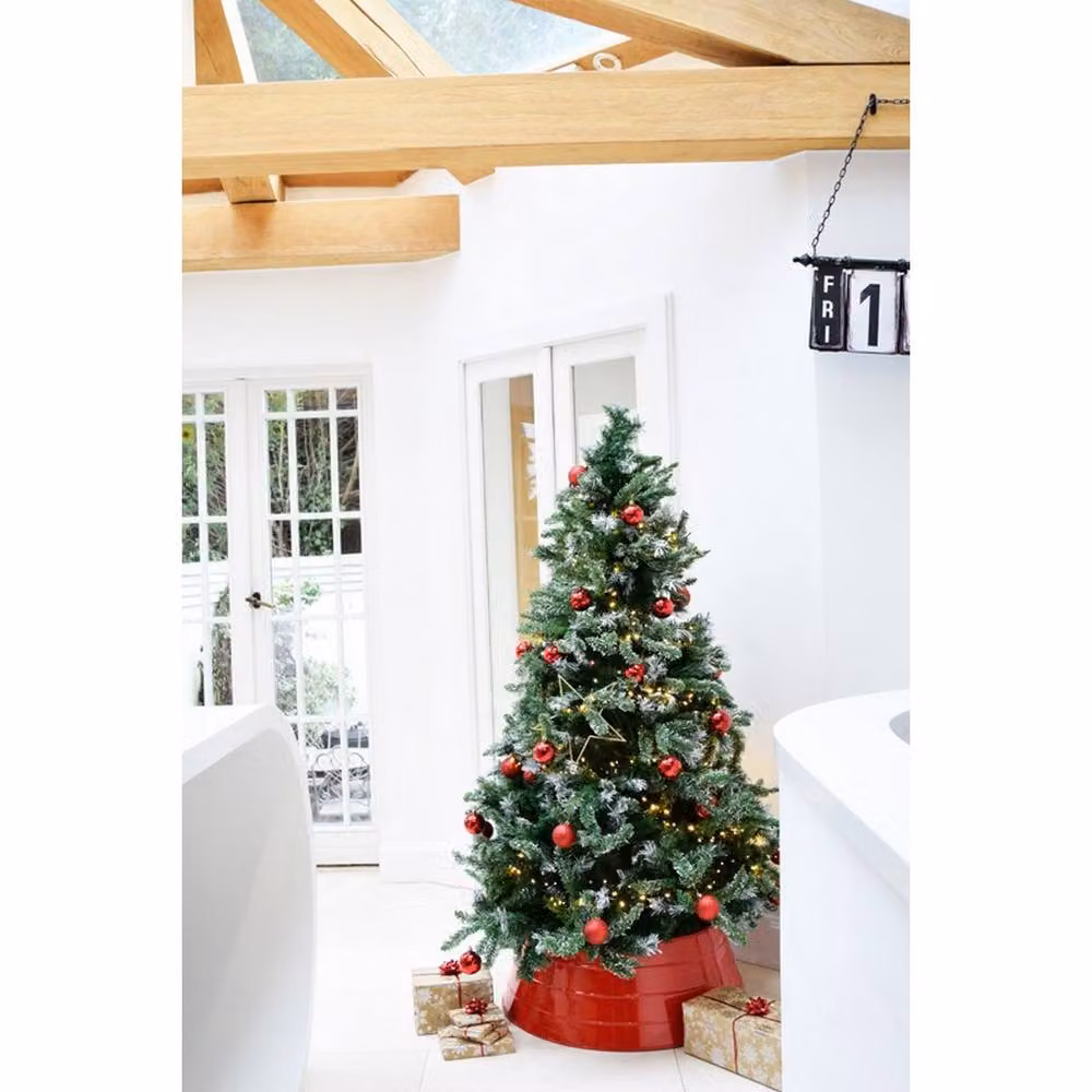 Lemon Pavilion Furniture and Decor Red Metal Tabletop Christmas Tree Skirt, W67 x D67 x H26 cm – 2