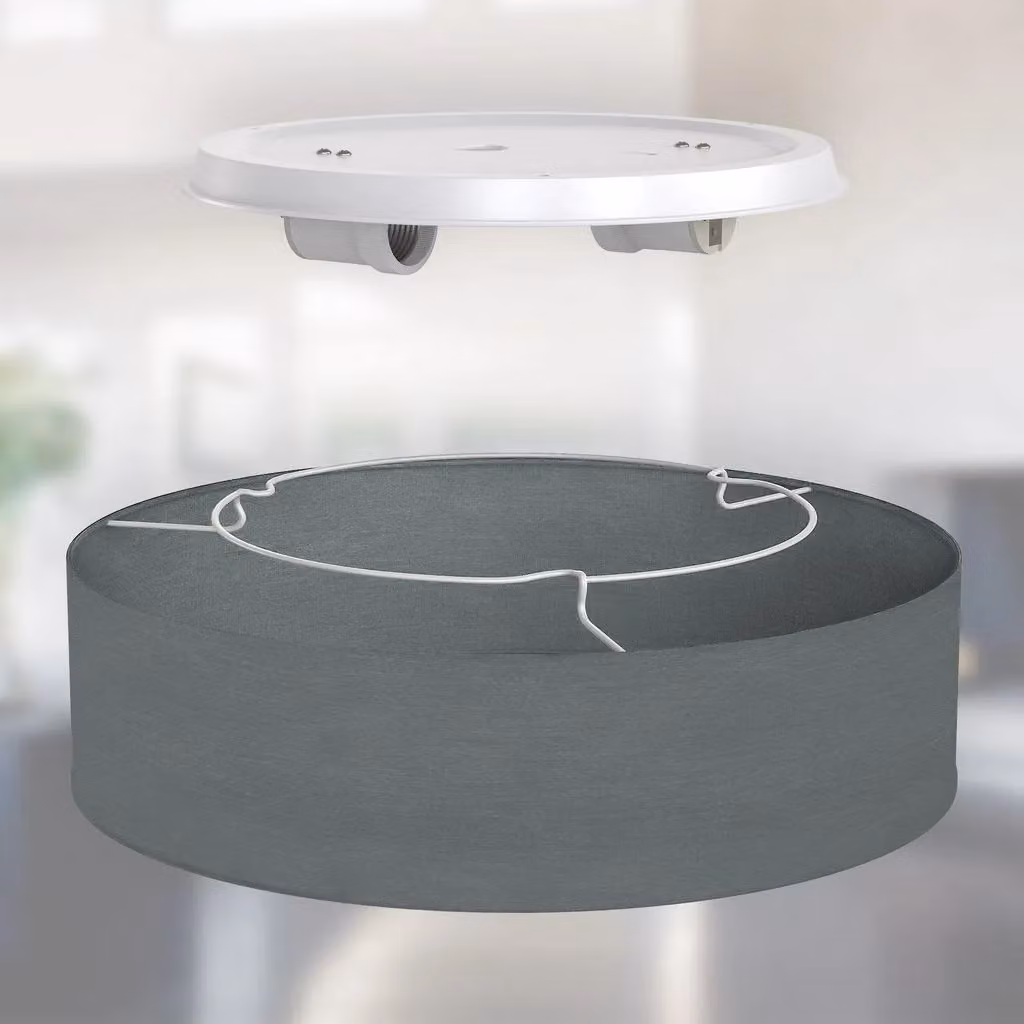 B.K. Licht Grey Modern Round Fabric Ceiling Light with 2 x E27 Sockets – 3