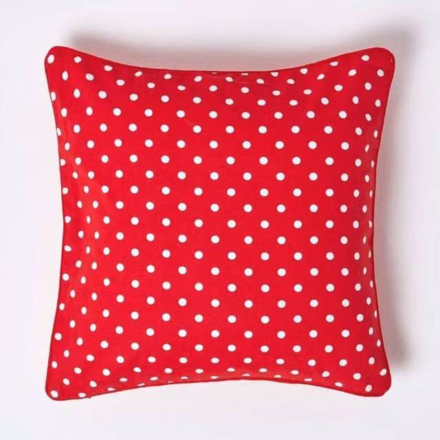 Homescapes Red Dotted Cotton Square Cushion Cover, W/D/H: 45 x 45 x 45 cm