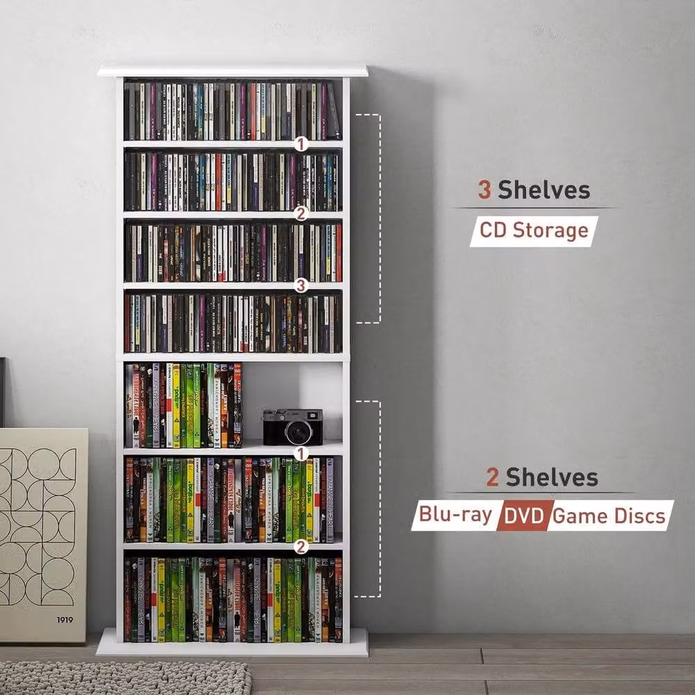 EONLION White CD and DVD Storage Unit with Adjustable Shelves and Media Compartments, Width: 100 cm – 4