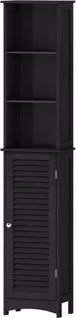 Nordara Black Matt Tall Freestanding Bathroom Storage Cabinet with Internal Shelves and Hinged Doors