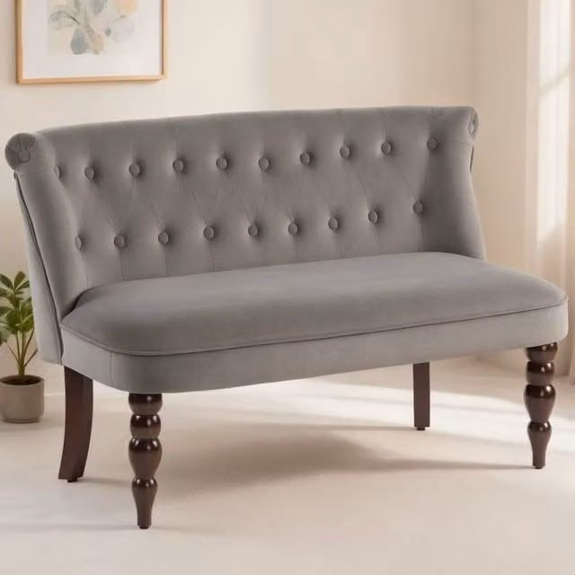 ERGOVEXA Velvet 2 Seater Sofa in Grey with Solid Wood Frame, W: 120 cm, D: 78 cm, H: 67 cm