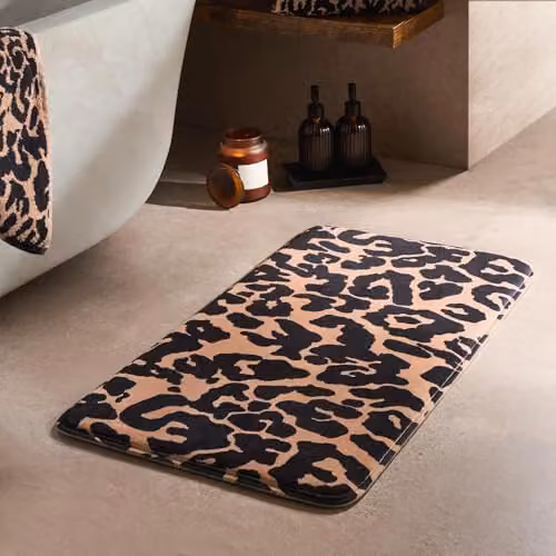 OHS Leopard Print Non-Slip Bath Mat, Black and Beige, W: 45 cm, D: 75 cm – 2