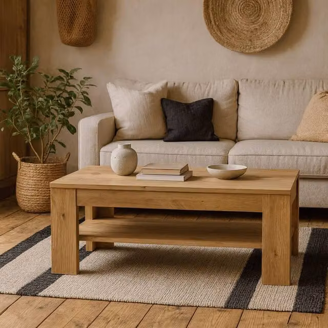 Wyld Haus Brimble Oak Coffee Table in Brown with Lower Shelf