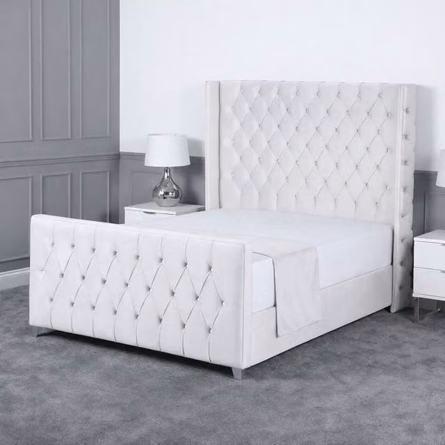 Living Comfort Bedz Seraphina Single Plush Velvet Upholstered Bed with Slatted Base in White, W/D/H: 90 x 200 cm