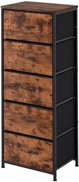 Kelvenix Vintage Wood 5 Drawer Chest of Drawers Bedroom Storage Organiser in Brown W/D/H: 100 x 100 x 100 cm