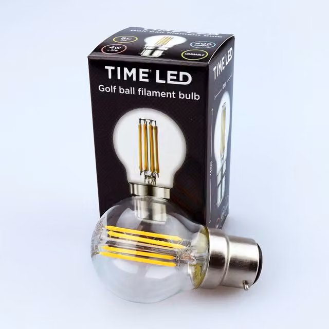 TIMELED 4W LED Golf Ball Filament Light Bulb, Transparent B22 Vintage Glass Bulb
