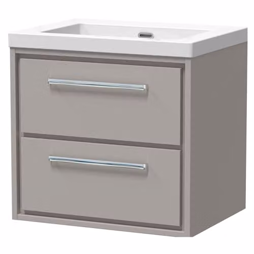 Balterley Wall Hung Vanity Unit with Rectangular Basin and 2 Soft Close Drawers, Pebble Grey, W: 61.3 cm, D: 46.2 cm, H: 58.4 cm