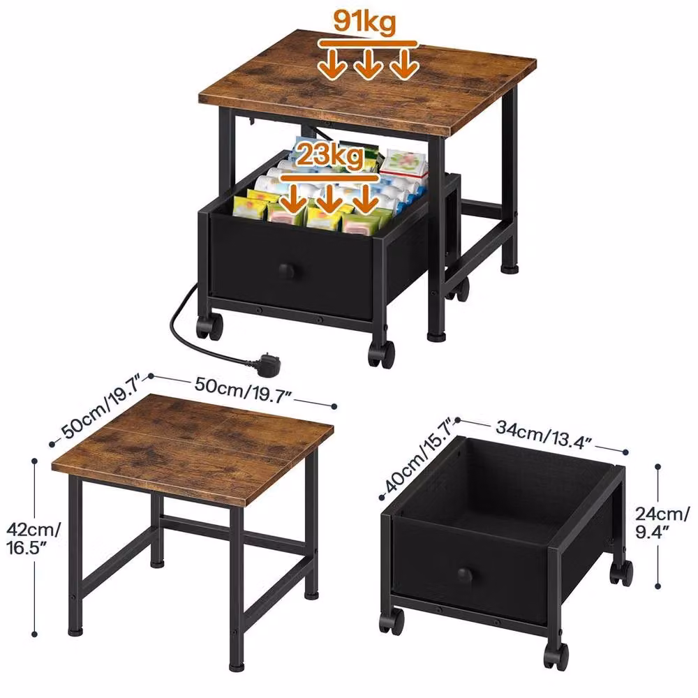 KORVIXA Brown Mini Fridge Stand with Power Outlet and Castors – 2
