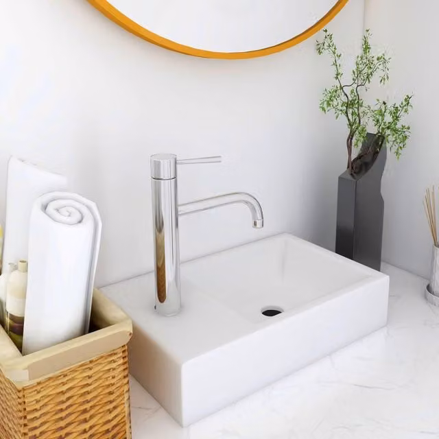 Berkfield Home Rectangular Mineral Cast Countertop Wash Basin, White, W: 40 cm, D: 22 cm, H: 9 cm