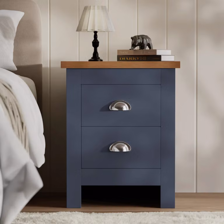 DHS Shaker 2 Drawer Bedside Table in Blue
