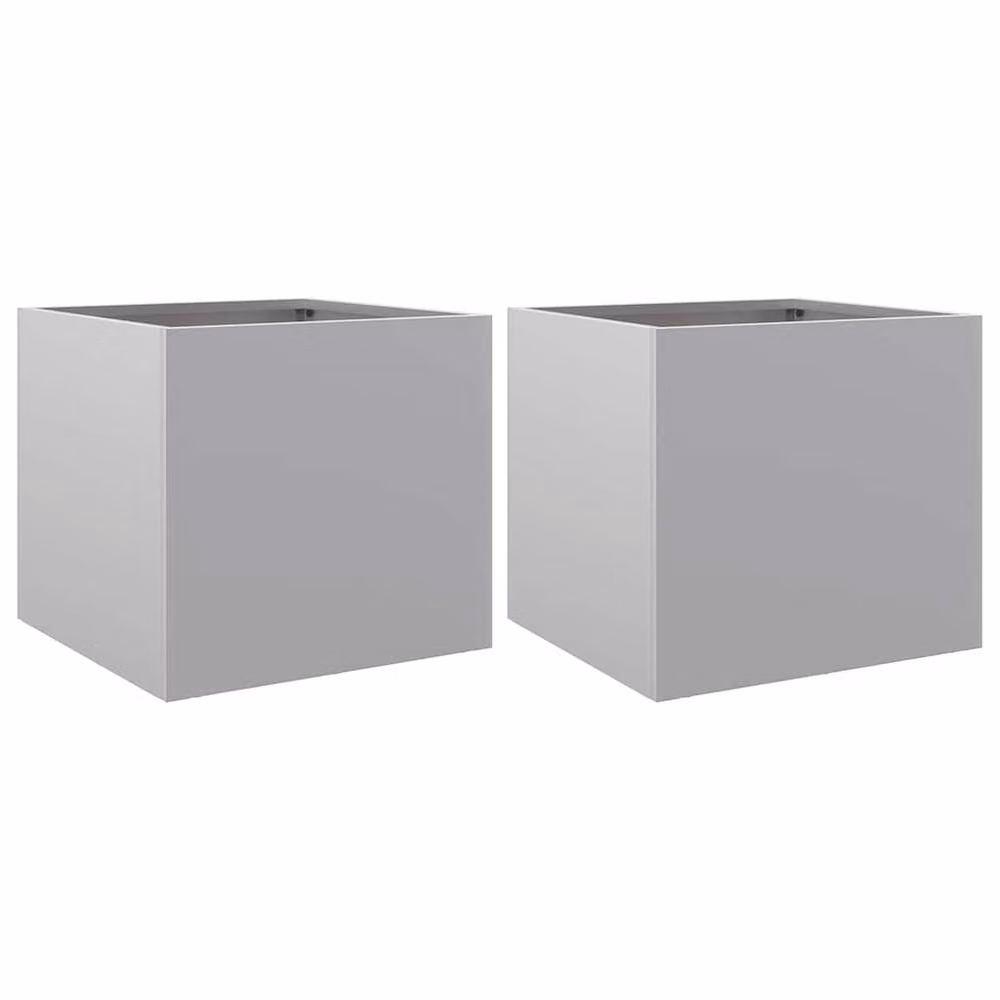 Berkfield Home Galvanised Steel Planter Tubs, 2 Pack, Silver, W: 32 cm, D: 30 cm, H: 29 cm – 2