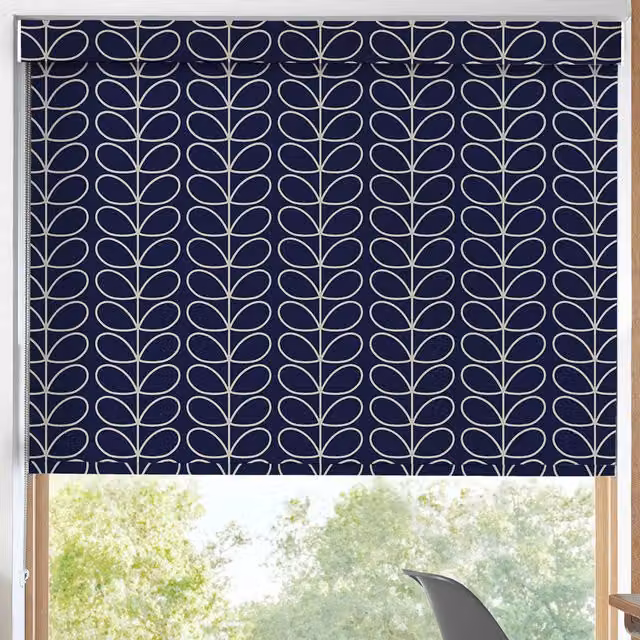 Orla Kiely Linear Stem Made to Measure Blackout Roller Blind in Navy Blue and Black