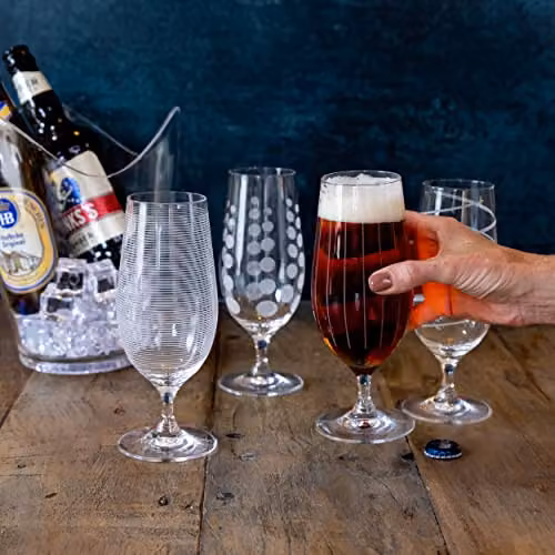 Mikasa Set of 4 Dotted Crystal Beer Glasses in Transparent Silver