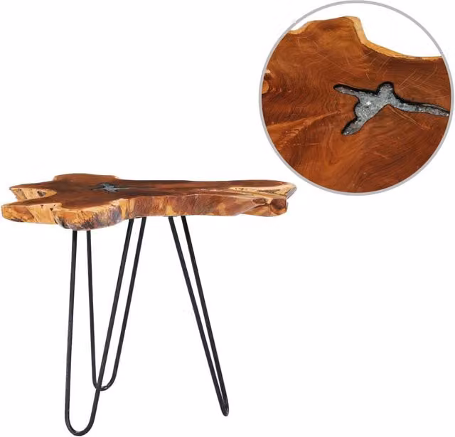 Berkfield Home Rustic Live Edge Coffee Table in Teak Wood and Polyresin, Brown and Black, W: 70 cm, D: 45 cm – 1