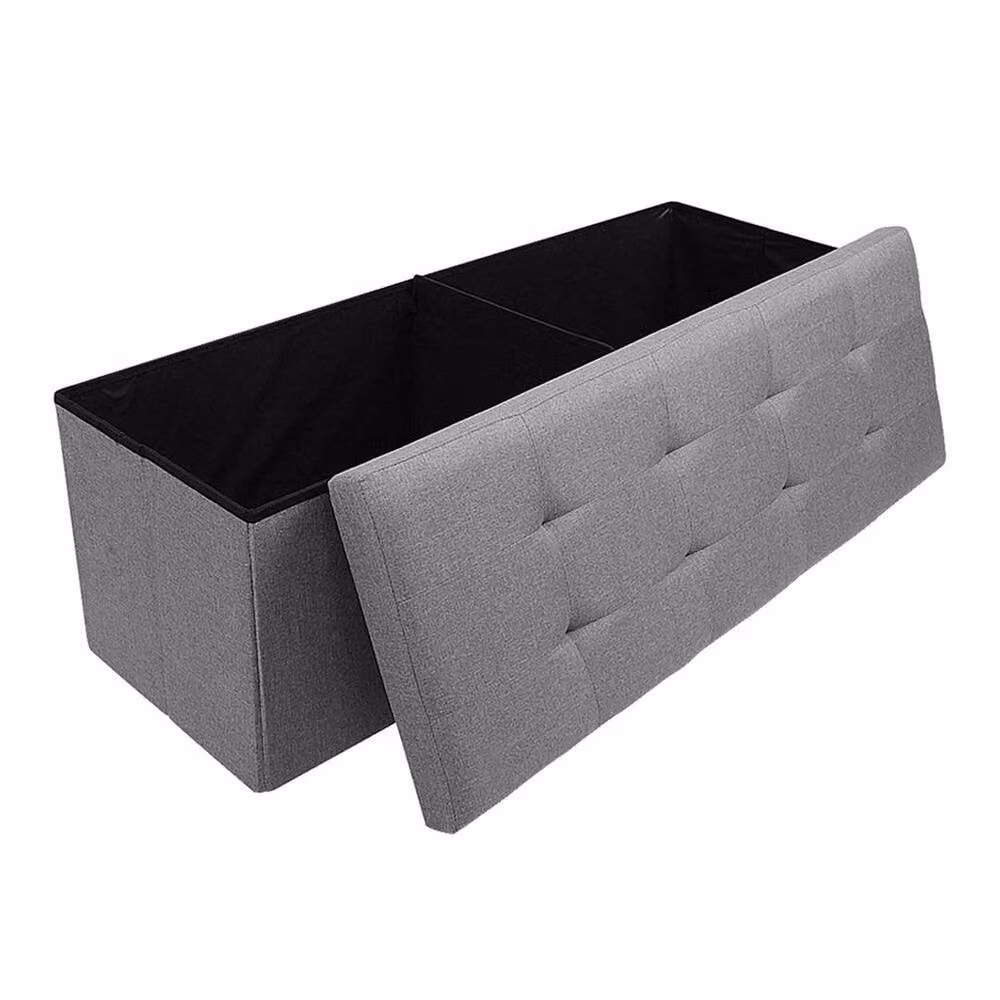 FORGEVIO Grey Folding Ottoman Storage Box, W: 110 cm, D: 38 cm, H: 38 cm – 2