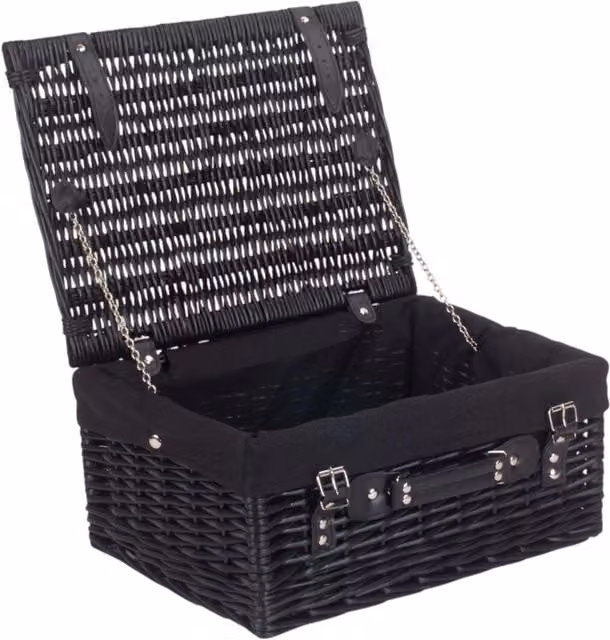 Red Wicker Picnic Basket with Black Lining and Black Willow Design, W/D/H: 41 x 30 x 19 cm – 1