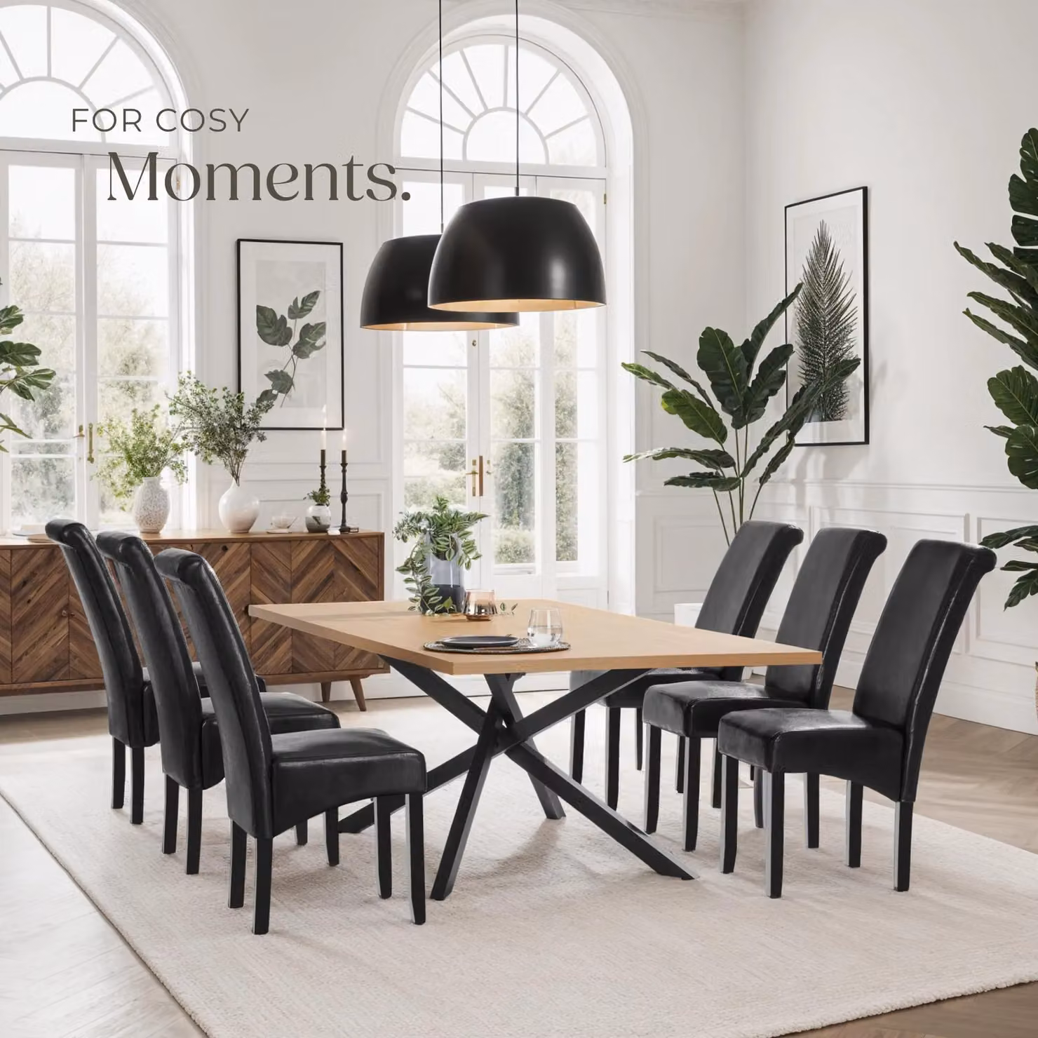 tectake Set of 2 Modern Dining Chairs in Black Synthetic Leather and Wood – 8