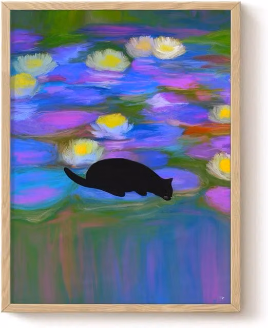 The Paper Tail Drinking Cat Floral Art Print, Multicolour, A3