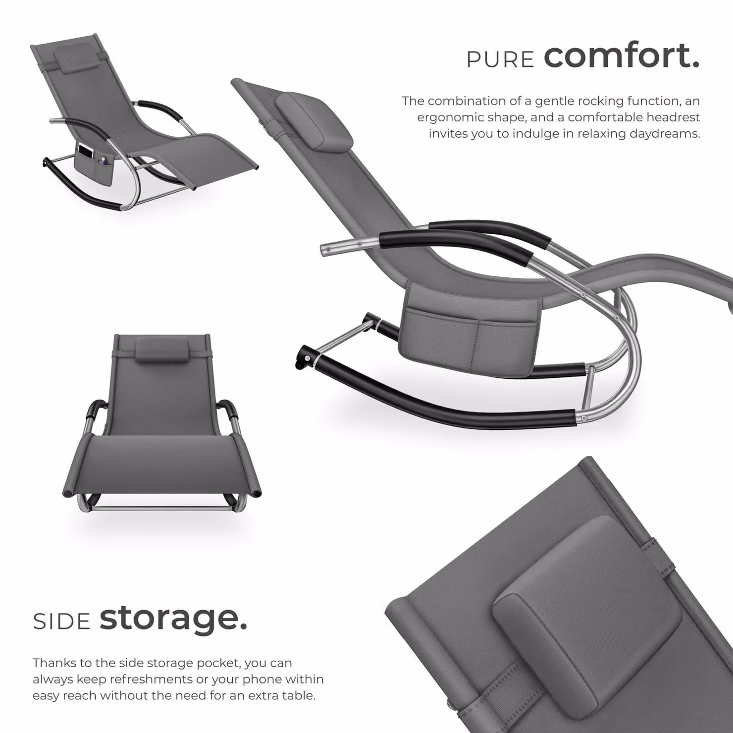tectake Taya Sun Lounger in Grey with Textilene Fabric and Powder Coated Steel Frame – 3