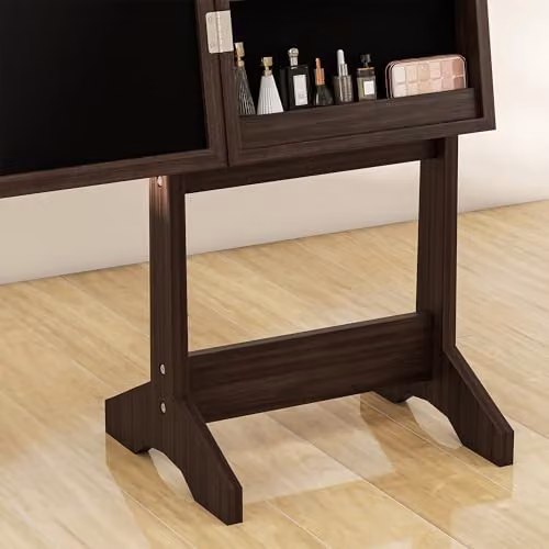 HOMCOM Freestanding LED Mirrored Jewelry Cabinet in Brown, H 136 x W 36 x D 30 cm – 6