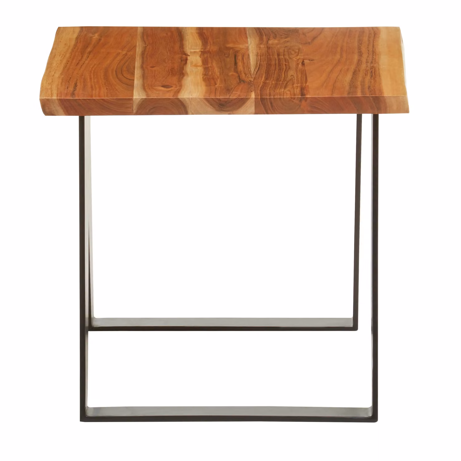 Orsina Acacia Wood Side Table with Black Looped Iron Base in Brown – 2
