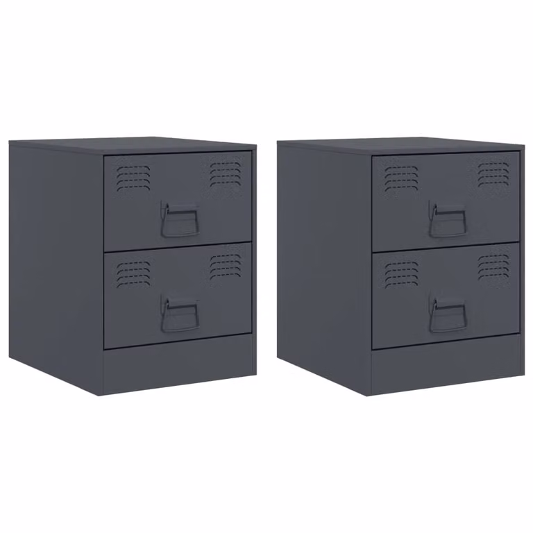 Berkfield Home Set of 2 Anthracite Metal Bedside Cabinets, W/D/H: 34.5 x 39 x 44 cm
