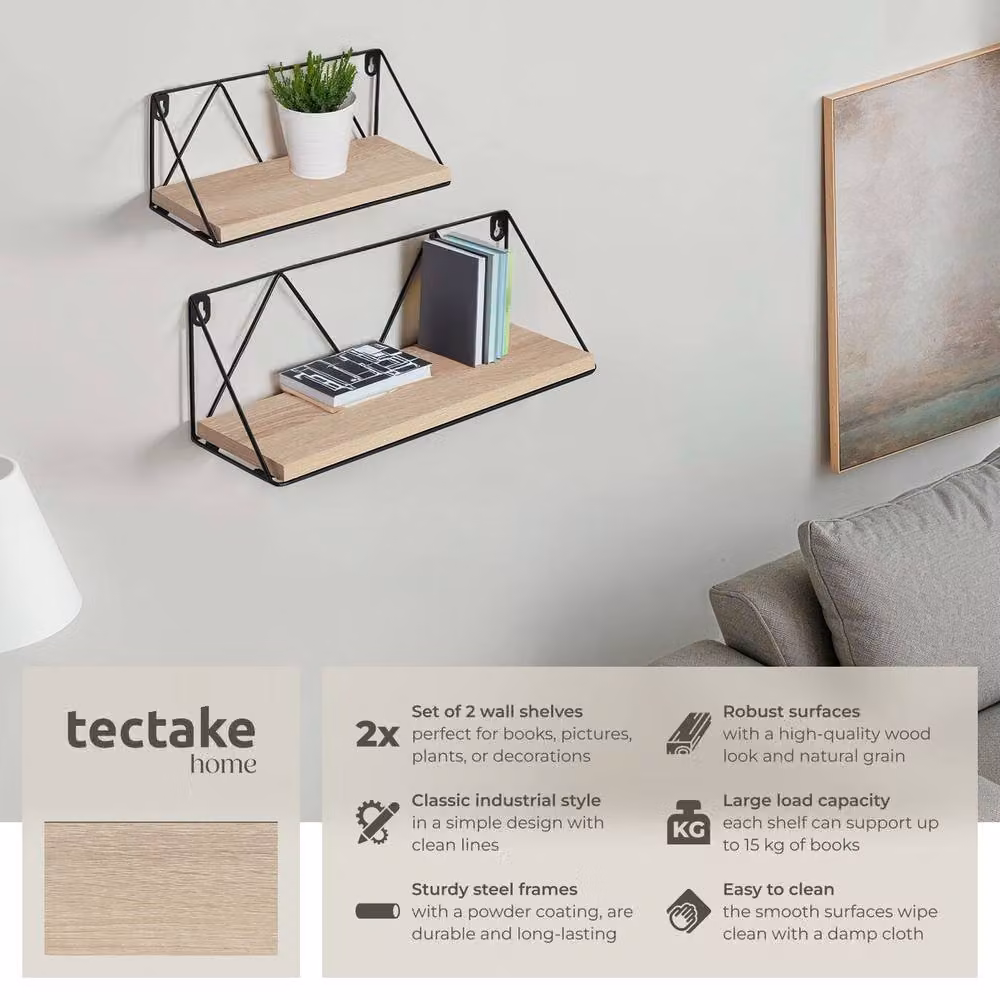 tectake Rockport Industrial Wall Mounted Shelves in Brown – 2