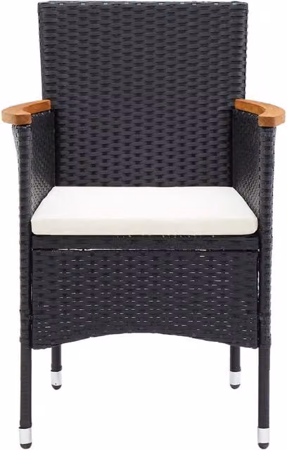 Berkfield Home Set of 4 Modern Poly Rattan Garden Dining Chairs in Black with Acacia Wood and Metal Frame – 1
