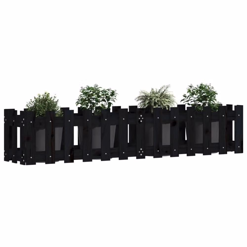 Berkfield Home Garden Raised Bed with Fence Design in Black, Solid Wood, W: 150 cm, D: 30 cm, H: 30 cm – 3