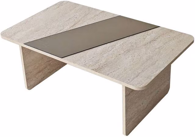 CALICOSY SOLEA Rectangular Coffee Table with Mirror in Stone and Beige, W: 100 cm, D: 60 cm, H: 40 cm – 1