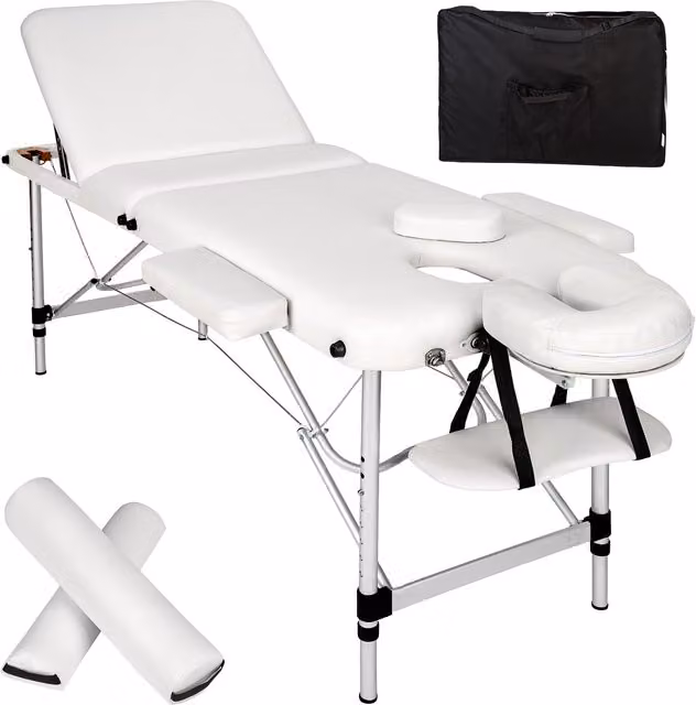 tectake 3 Zone Massage Table with Bolsters in White